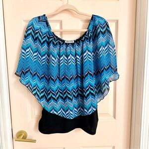 Blue and black carol rose top